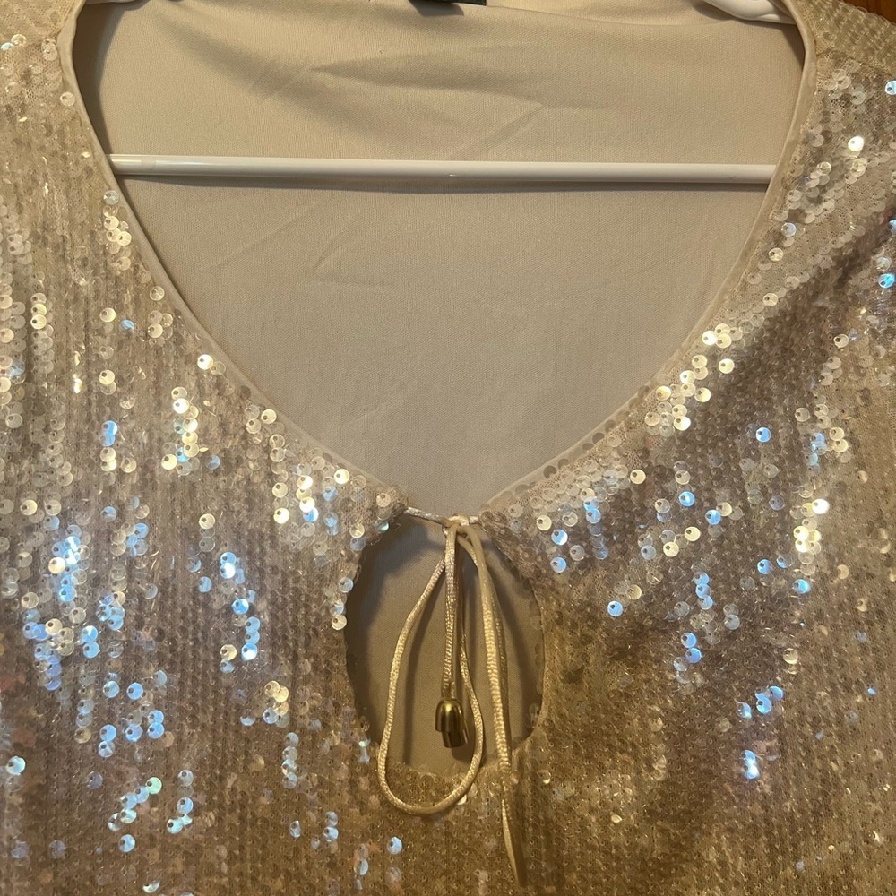 Wild Fable Women's Size Medium Bell Long Sleeve Sequin Holiday Top Champagne - Picture 3 of 5